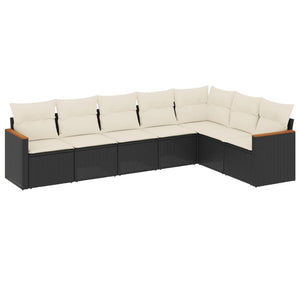 Set Divani da Giardino con Cuscini 7pz Nero Polyrattan 3258430