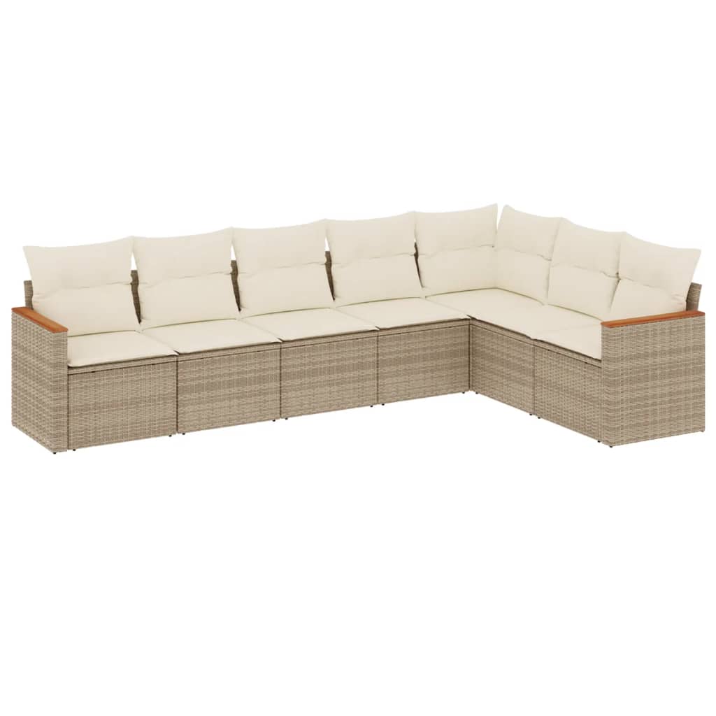 Set Divani da Giardino 7 pz con Cuscini Beige in Polyrattan 3258432