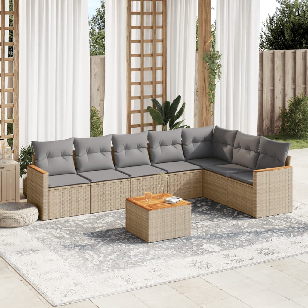 Set Divano da Giardino 8 pz con Cuscini Beige in Polyrattancod mxl 88313