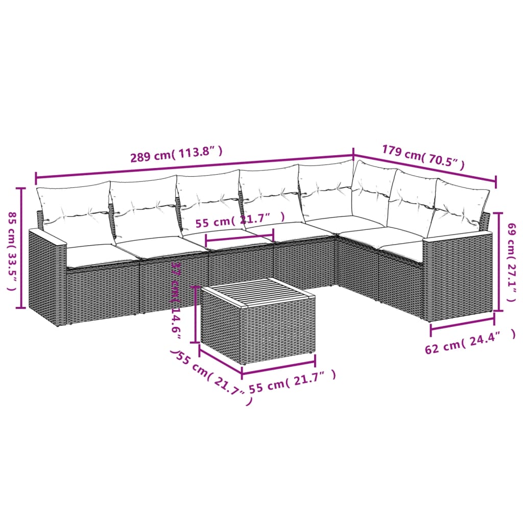 Set Divano da Giardino 8 pz con Cuscini Grigio in Polyrattancod mxl 112327