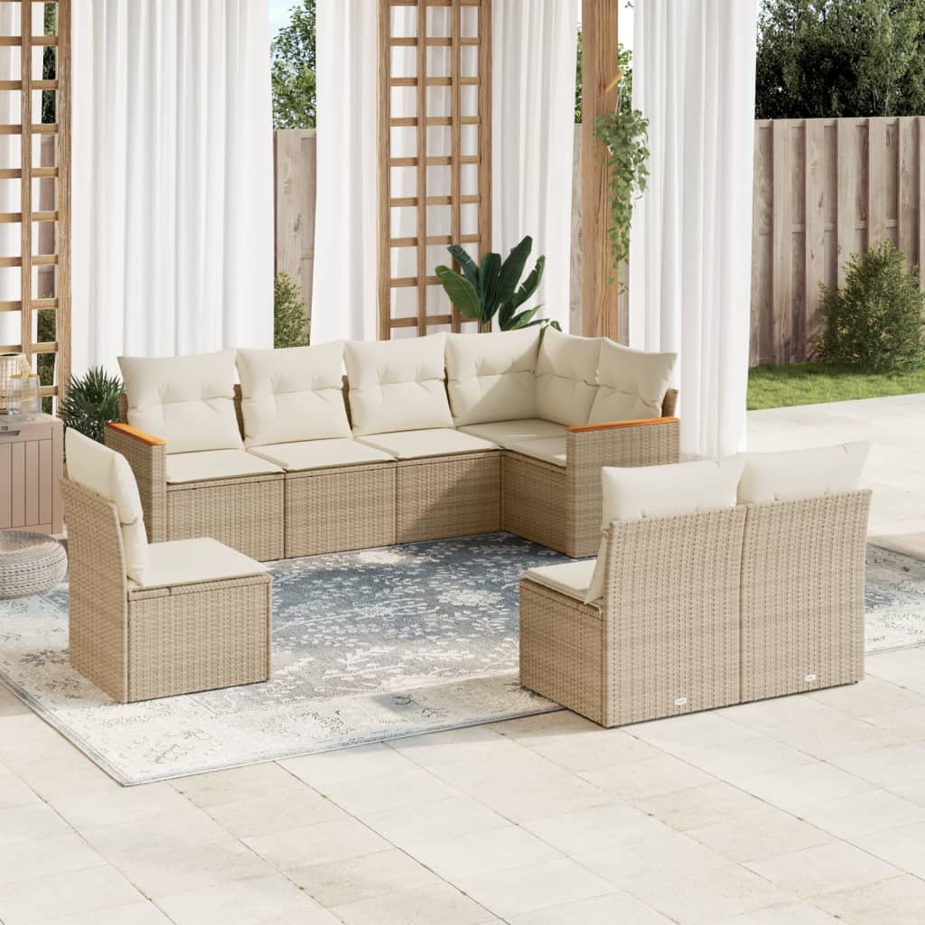 Set Divano da Giardino 8 pz con Cuscini Beige in Polyrattan 3258446