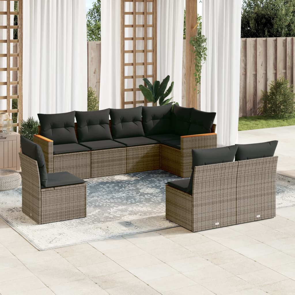 Set Divano da Giardino 8 pz con Cuscini Grigio in Polyrattan 3258448