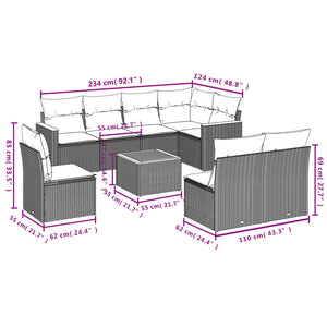 Set Divano da Giardino 9 pz con Cuscini Grigio in Polyrattancod mxl 114100