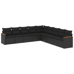 Set Divani da Giardino 9 pz con Cuscini Nero in Polyrattan 3258457