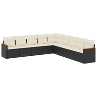 Set Divani da Giardino 9 pz con Cuscini Nero in Polyrattan 3258458