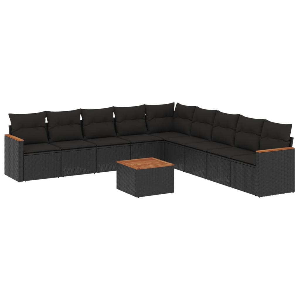 Set Divani da Giardino 10pz con Cuscini in Polyrattan Nero 3258464