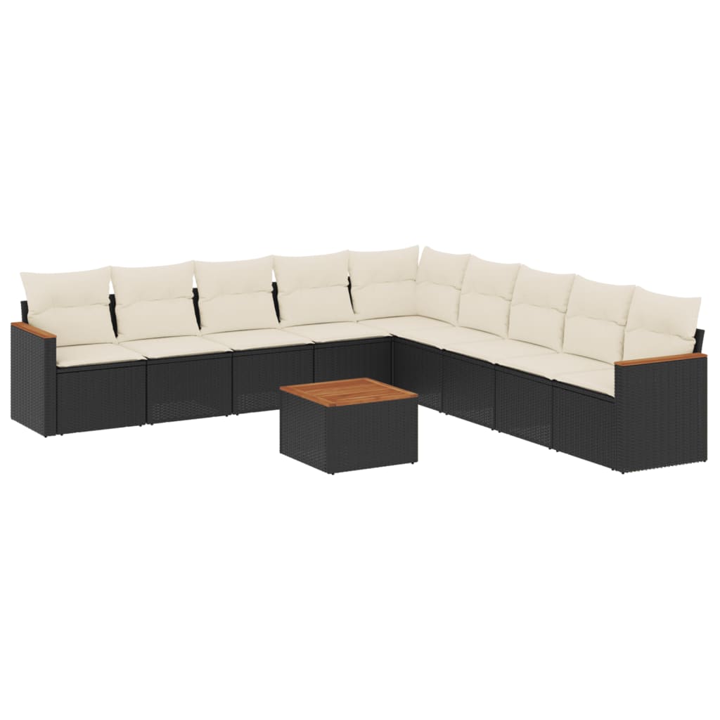 Set Divani da Giardino 10pz con Cuscini in Polyrattan Nero 3258465