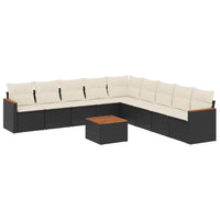 Set Divani da Giardino 10pz con Cuscini in Polyrattan Nero 3258465