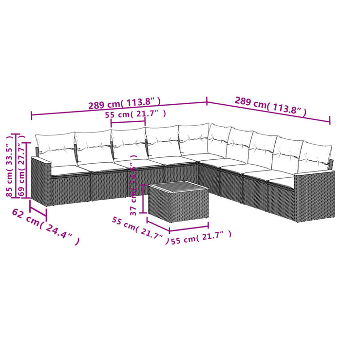 Set Divani da Giardino 10pz con Cuscini in Polyrattan Nero 3258465