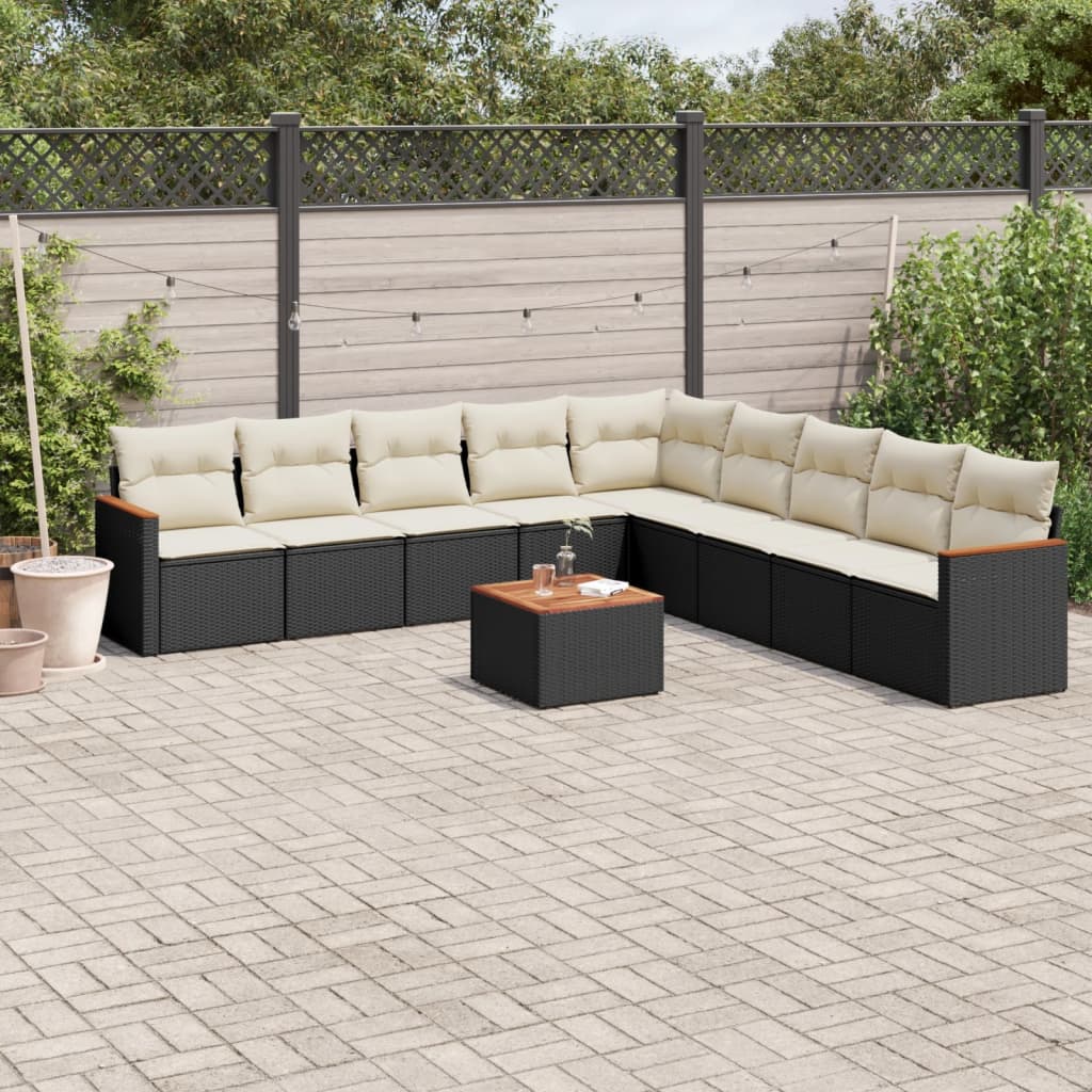 Set Divani da Giardino 10pz con Cuscini in Polyrattan Nero 3258465