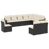 Set Divani da Giardino 10pz con Cuscini in Polyrattan Nero 3258472