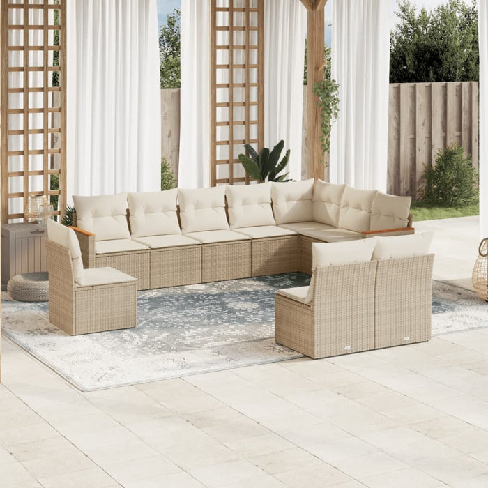 Set Divano da Giardino 10 pz con Cuscini Beige in Polyrattan 3258474