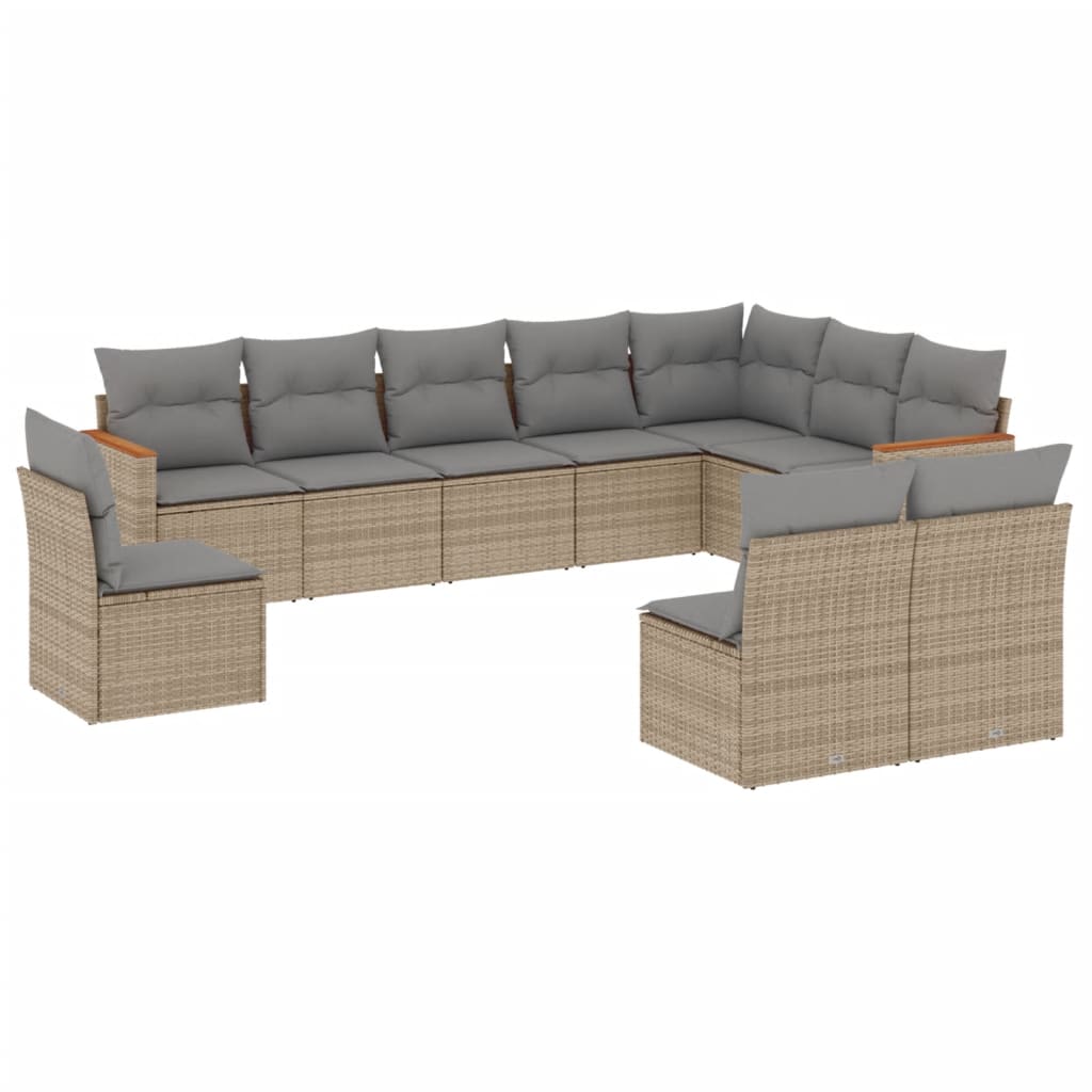 Set Divano da Giardino 10 pz con Cuscini Beige in Polyrattan 3258475