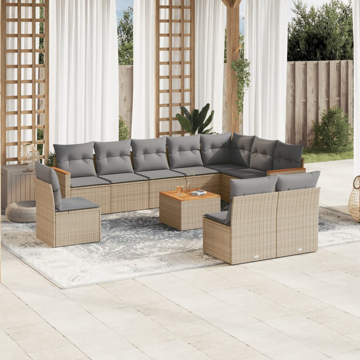 Set Divani da Giardino 11 pz con Cuscini Beige in Polyrattan 3258482