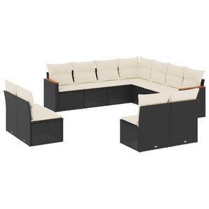 Set Divani da Giardino 11 pz con Cuscini in Polyrattan Nero 3258486