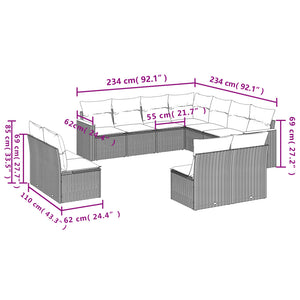 Set Divani da Giardino 11 pz con Cuscini in Polyrattan Nero 3258486