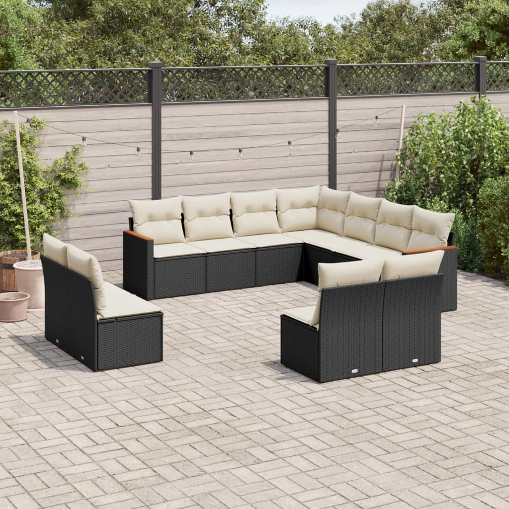 Set Divani da Giardino 11 pz con Cuscini in Polyrattan Nero 3258486