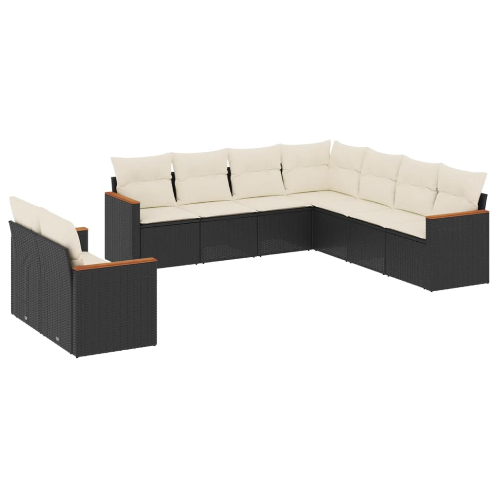 Set Divani da Giardino 9 pz con Cuscini Nero in Polyrattan 3258500