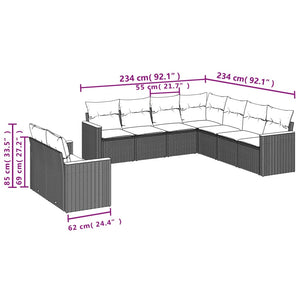 Set Divani da Giardino 9 pz con Cuscini Nero in Polyrattan 3258500