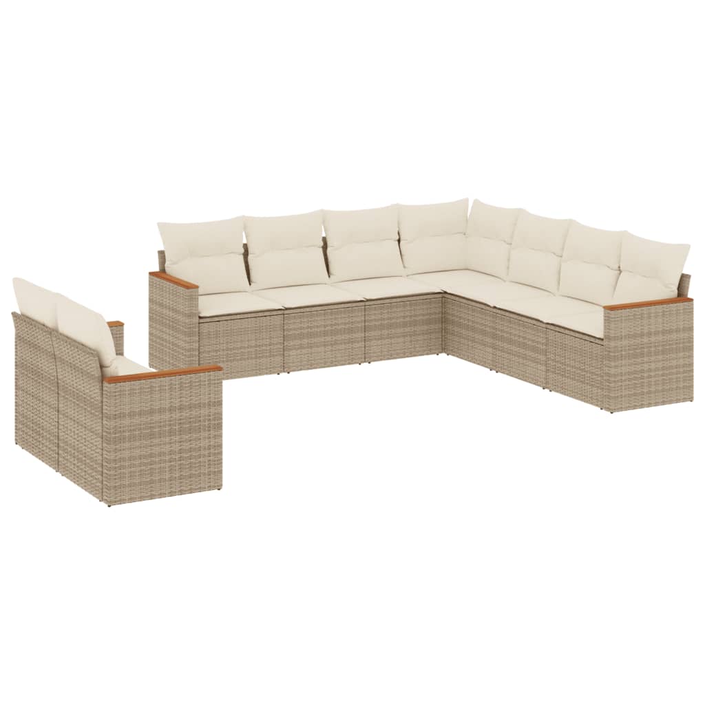 Set Divano da Giardino 9 pz con Cuscini Beige in Polyrattan 3258502