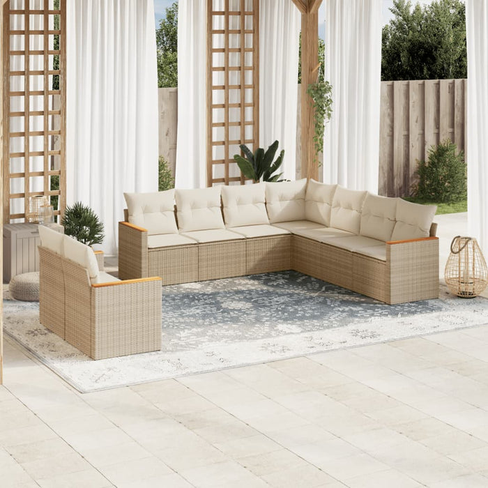 Set Divano da Giardino 9 pz con Cuscini Beige in Polyrattan 3258502