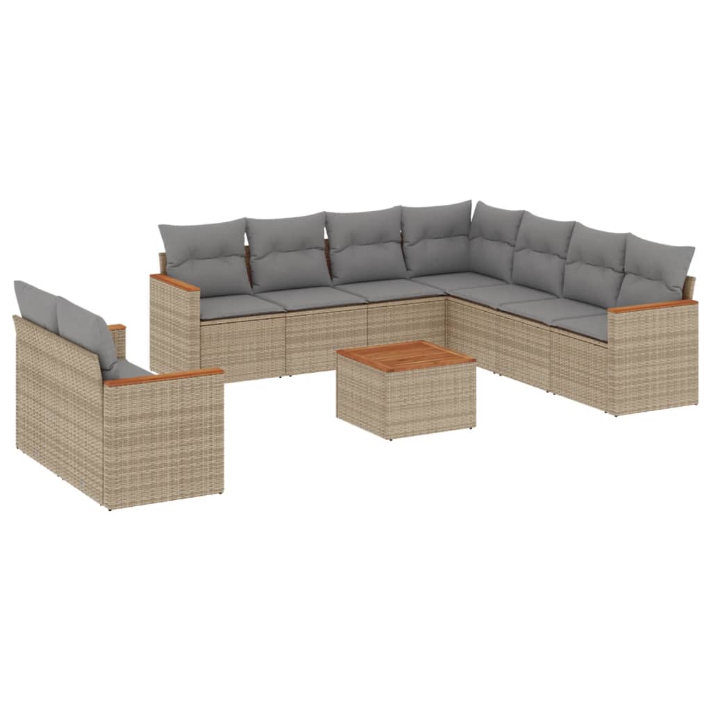 Set Divano da Giardino 10 pz con Cuscini Beige in Polyrattan 3258510