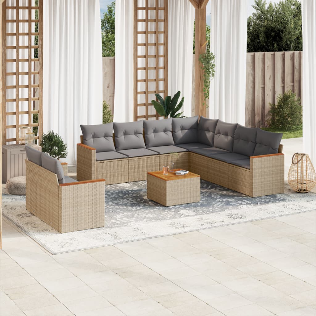 Set Divano da Giardino 10 pz con Cuscini Beige in Polyrattan 3258510