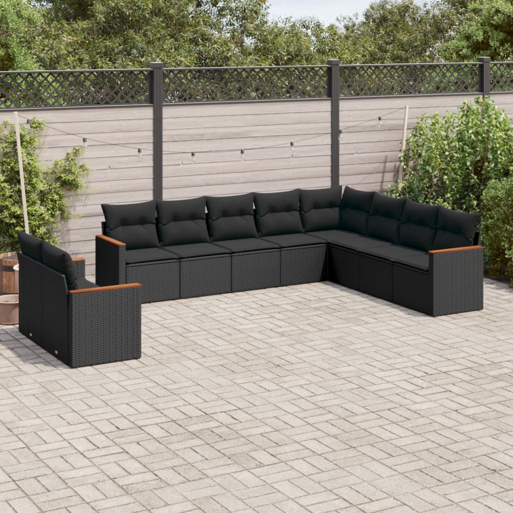 Set Divani da Giardino 10pz con Cuscini in Polyrattan Nerocod mxl 90399