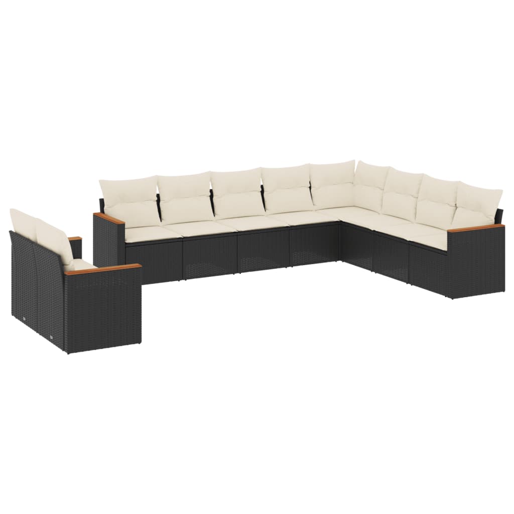 Set Divani da Giardino 10pz con Cuscini in Polyrattan Nero 3258514