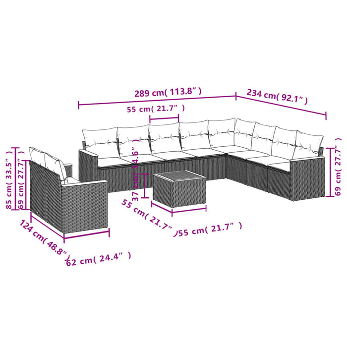 Set Divani da Giardino 11 pz con Cuscini in Polyrattan Nero 3258521