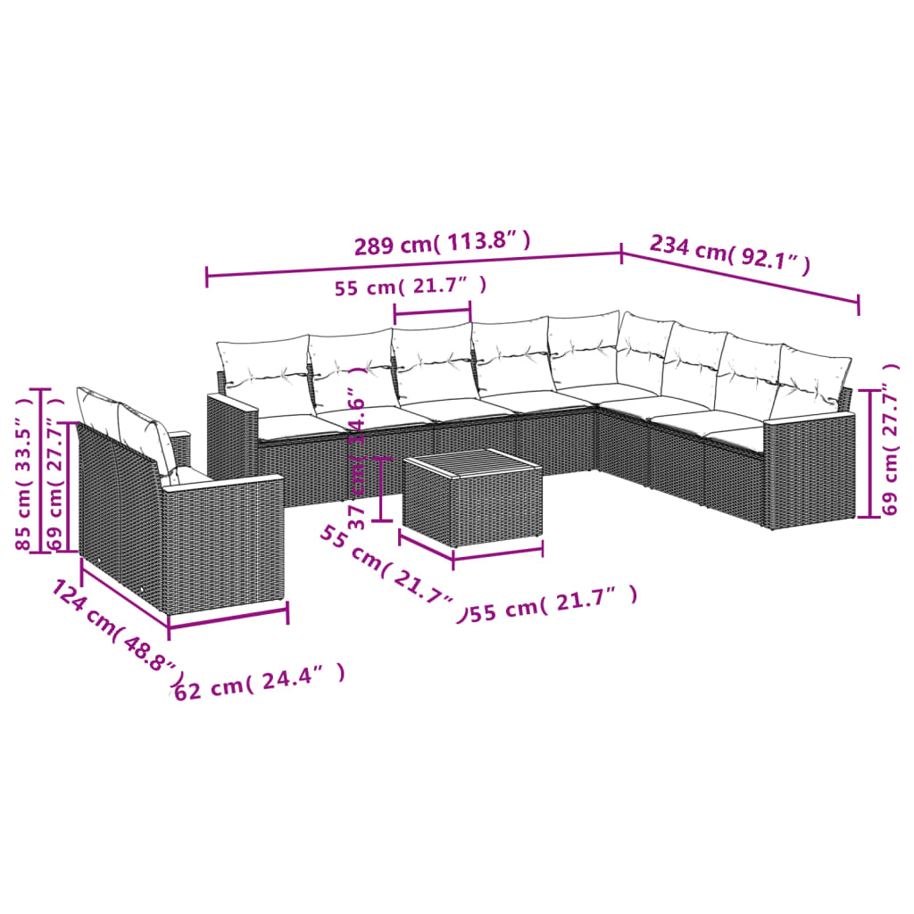 Set Divani da Giardino 11 pz con Cuscini Beige in Polyrattancod mxl 88517