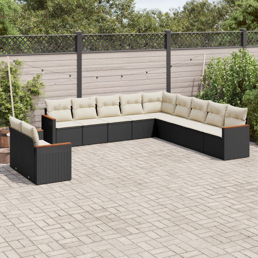 Set Divani da Giardino 11 pz con Cuscini in Polyrattan Nero 3258528