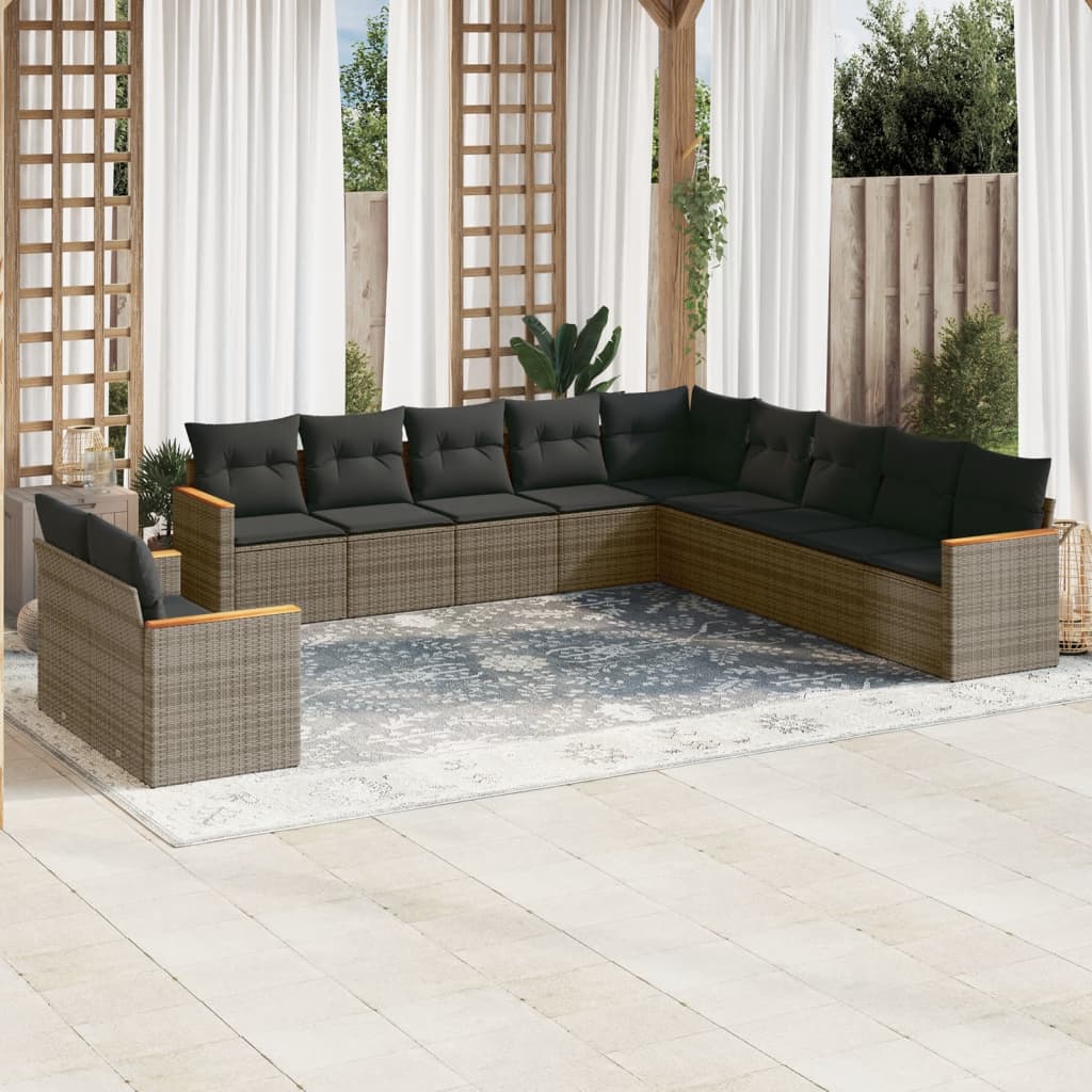 Set Divani da Giardino 11 pz con Cuscini in Polyrattan Grigio 3258532