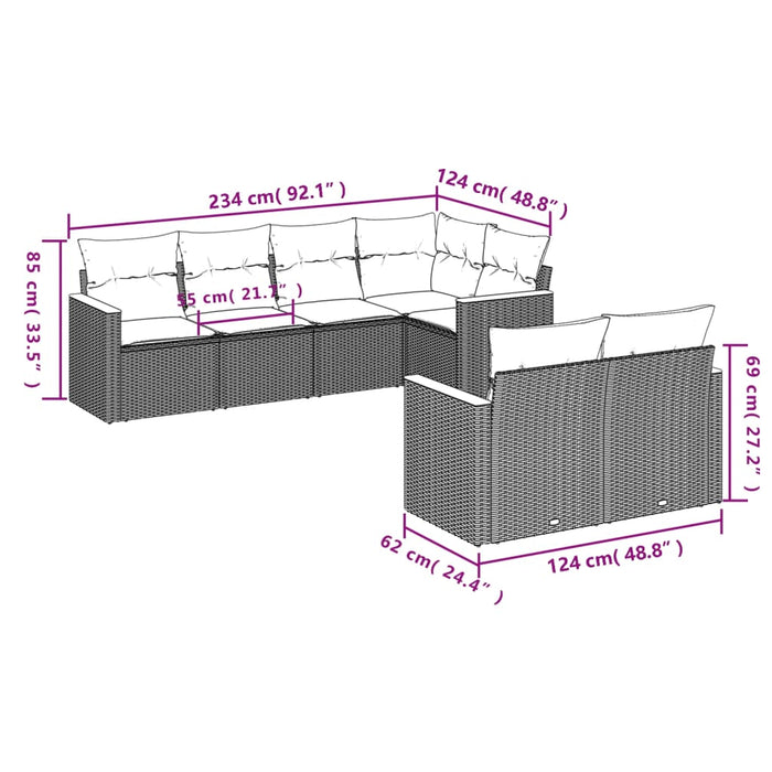 Set Divani da Giardino con Cuscini 7pz Nero Polyrattan 3258542