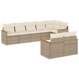 Set Divano da Giardino 8 pz con Cuscini Beige in Polyrattan 3258551