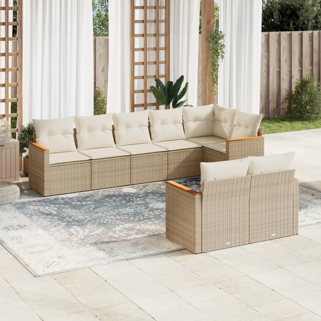 Set Divano da Giardino 8 pz con Cuscini Beige in Polyrattan 3258551