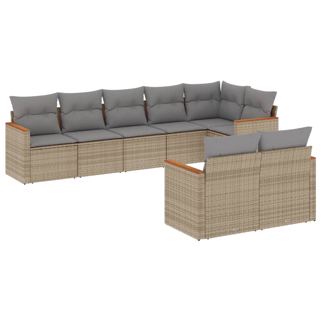 Set Divano da Giardino 8 pz con Cuscini Beige in Polyrattancod mxl 114296