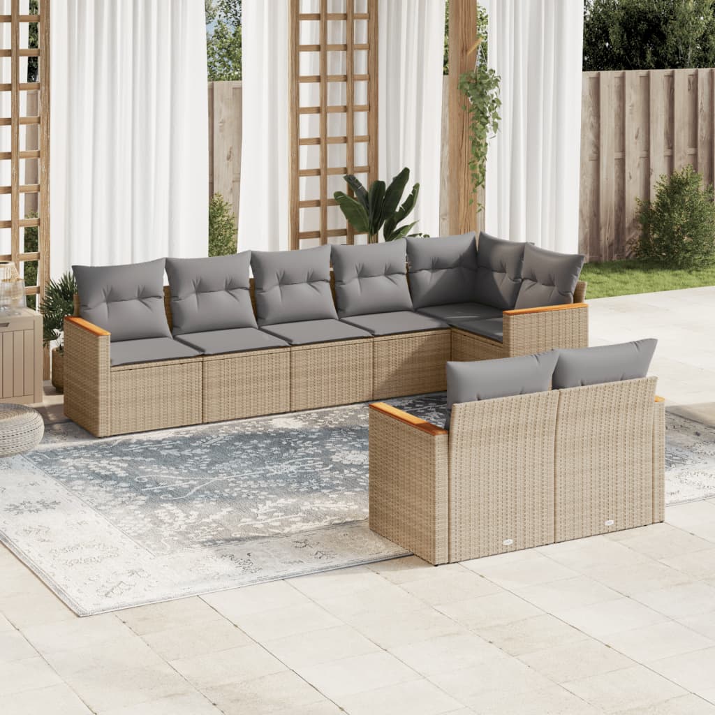 Set Divano da Giardino 8 pz con Cuscini Beige in Polyrattancod mxl 114296