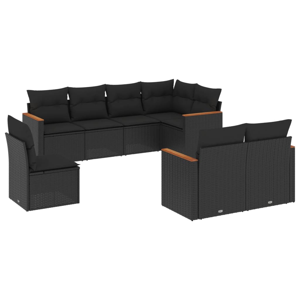 Set Divani da Giardino con Cuscini 8 pz Nero in Polyrattan 3258562