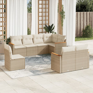 Set Divano da Giardino 8 pz con Cuscini Beige in Polyrattan 3258565