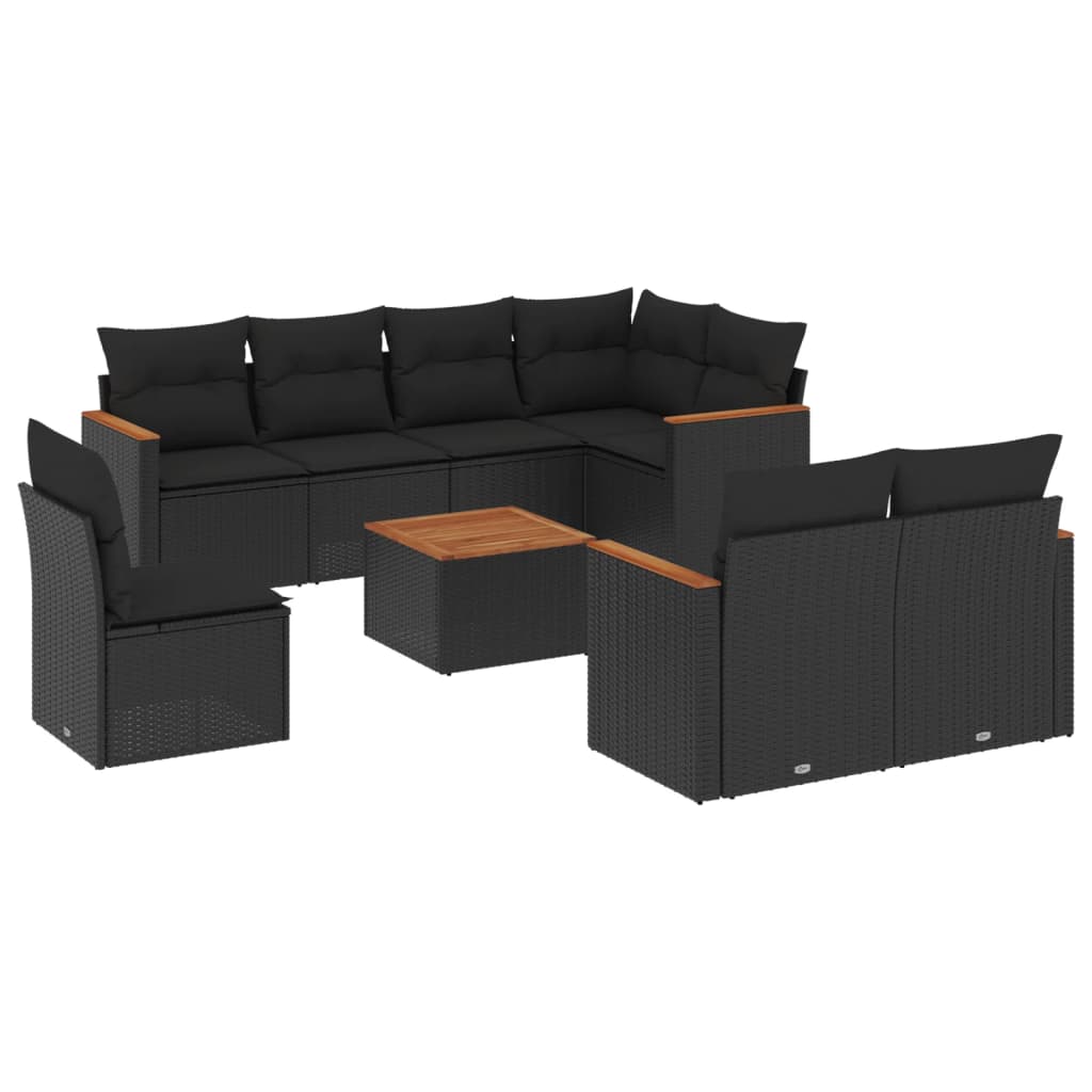 Set Divani da Giardino 9 pz con Cuscini Nero in Polyrattan 3258569