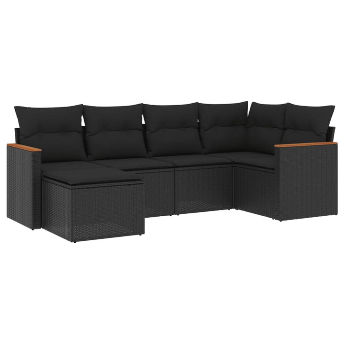 Set Divano da Giardino 6 pz con Cuscini Nero in Polyrattan 3258576