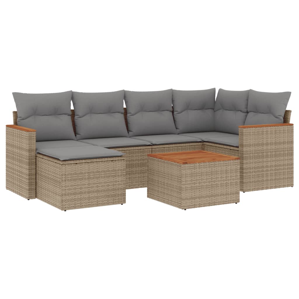 Set Divani da Giardino 7 pz con Cuscini Beige in Polyrattan 3258587