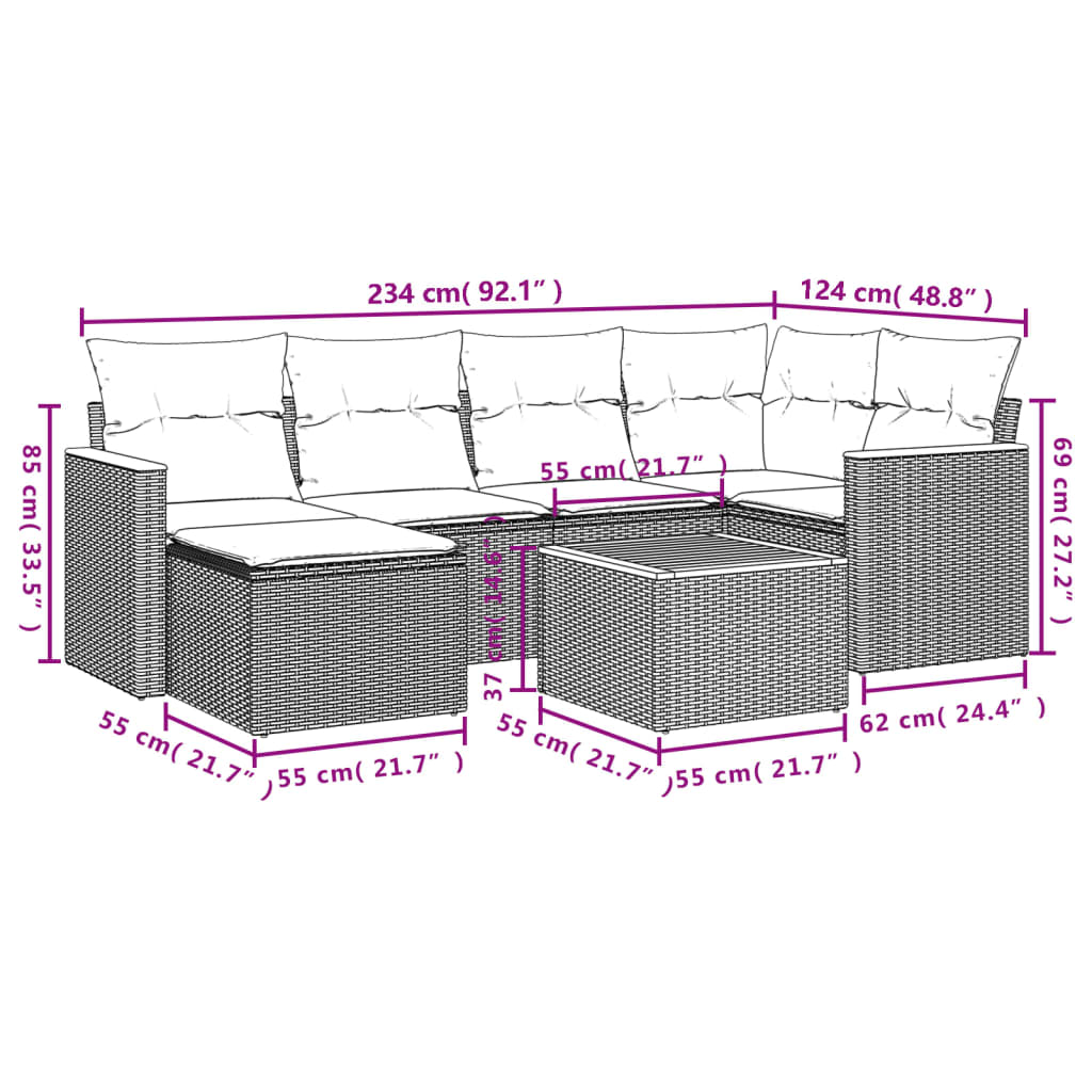 Set Divani da Giardino 7 pz con Cuscini Beige in Polyrattan 3258587