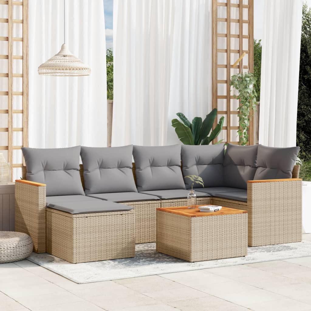 Set Divani da Giardino 7 pz con Cuscini Beige in Polyrattan 3258587