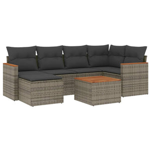 Set Divani da Giardino 7 pz con Cuscini Grigio in Polyrattan 3258588