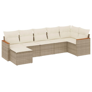 Set Divani da Giardino 7 pz con Cuscini Beige in Polyrattan 3258593