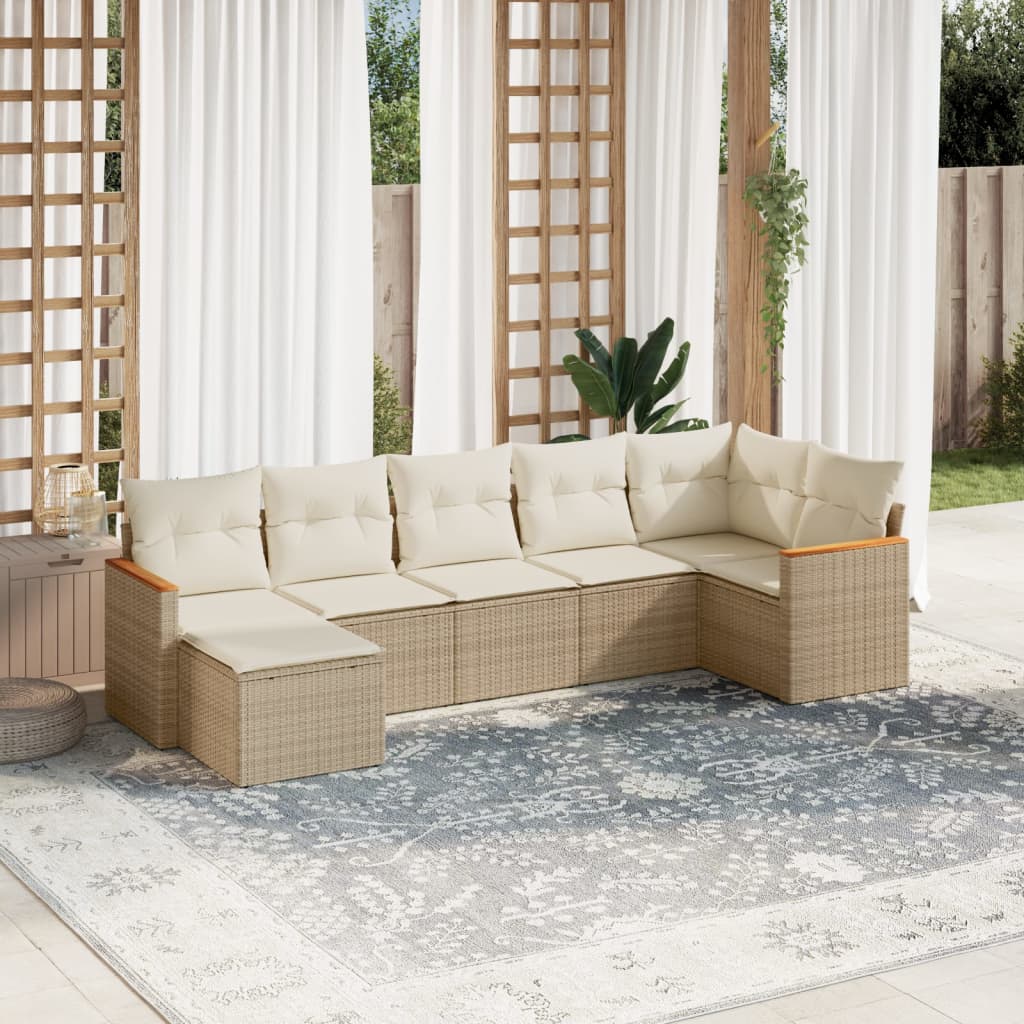 Set Divani da Giardino 7 pz con Cuscini Beige in Polyrattancod mxl 88439