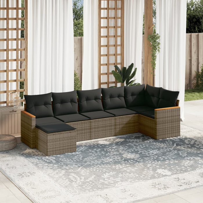 Set Divani da Giardino 7 pz con Cuscini Grigio in Polyrattan 3258595