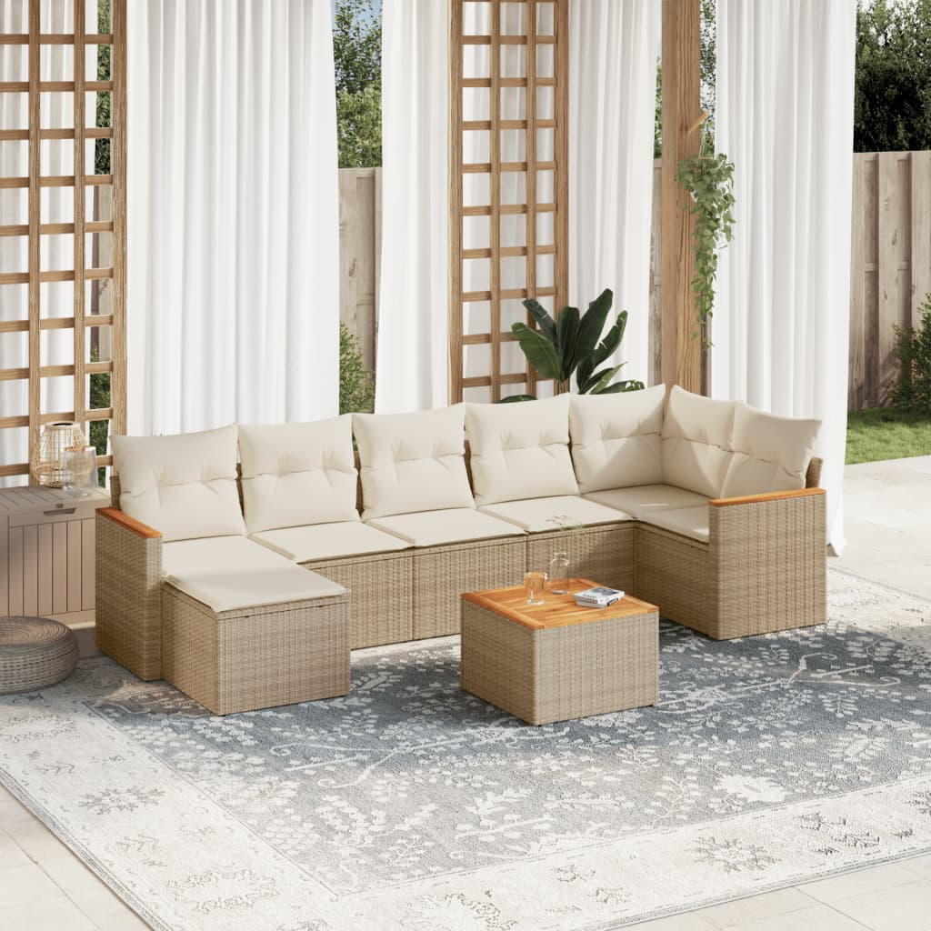 Set Divano da Giardino 8 pz con Cuscini Beige in Polyrattan 3258600